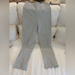 Athleta Stellar Trouser beige/gray mid-rise skinny zipper leg stretchy pants.